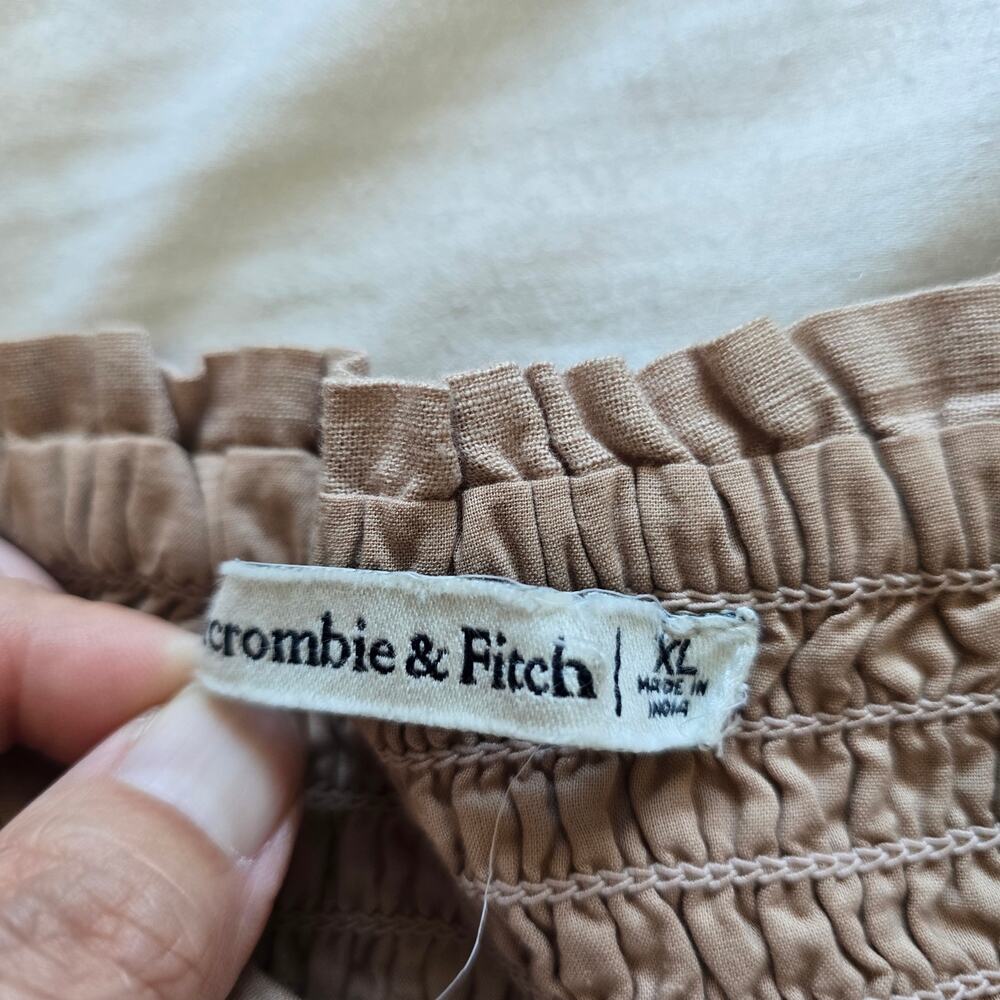 Abercrombie & Fitch Women's Smocked Cropped Top Tan Beige-XL Cotton Boho Cottage - Picture 3 of 6